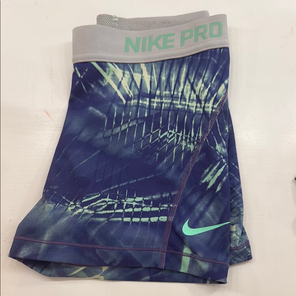Nike Pro Tie-Dye Blue and Green Shorts